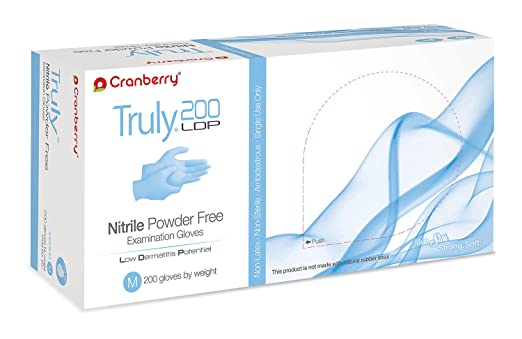 Cranberry 3217 Truly 200 Nitrile Examination Gloves Powder Free Medium Light Blue 200/Box Cranberry 3217 Truly 200 Nitrile Examination Gloves Powder Free Medium Light Blue 200/Box
